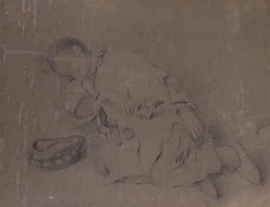 Sir David Wilkie (1785-1841), pencil drawing, study of a sleeping child, 17 x 22cm